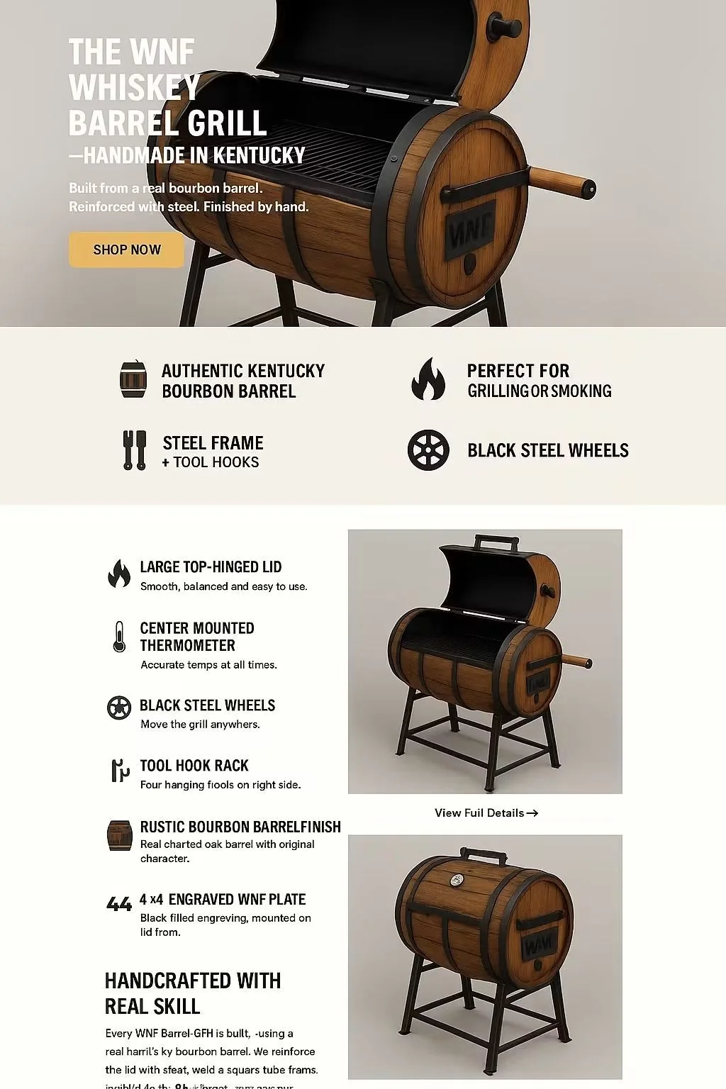 Why Not Fab handcrafted Kentucky bourbon barrel grill product details