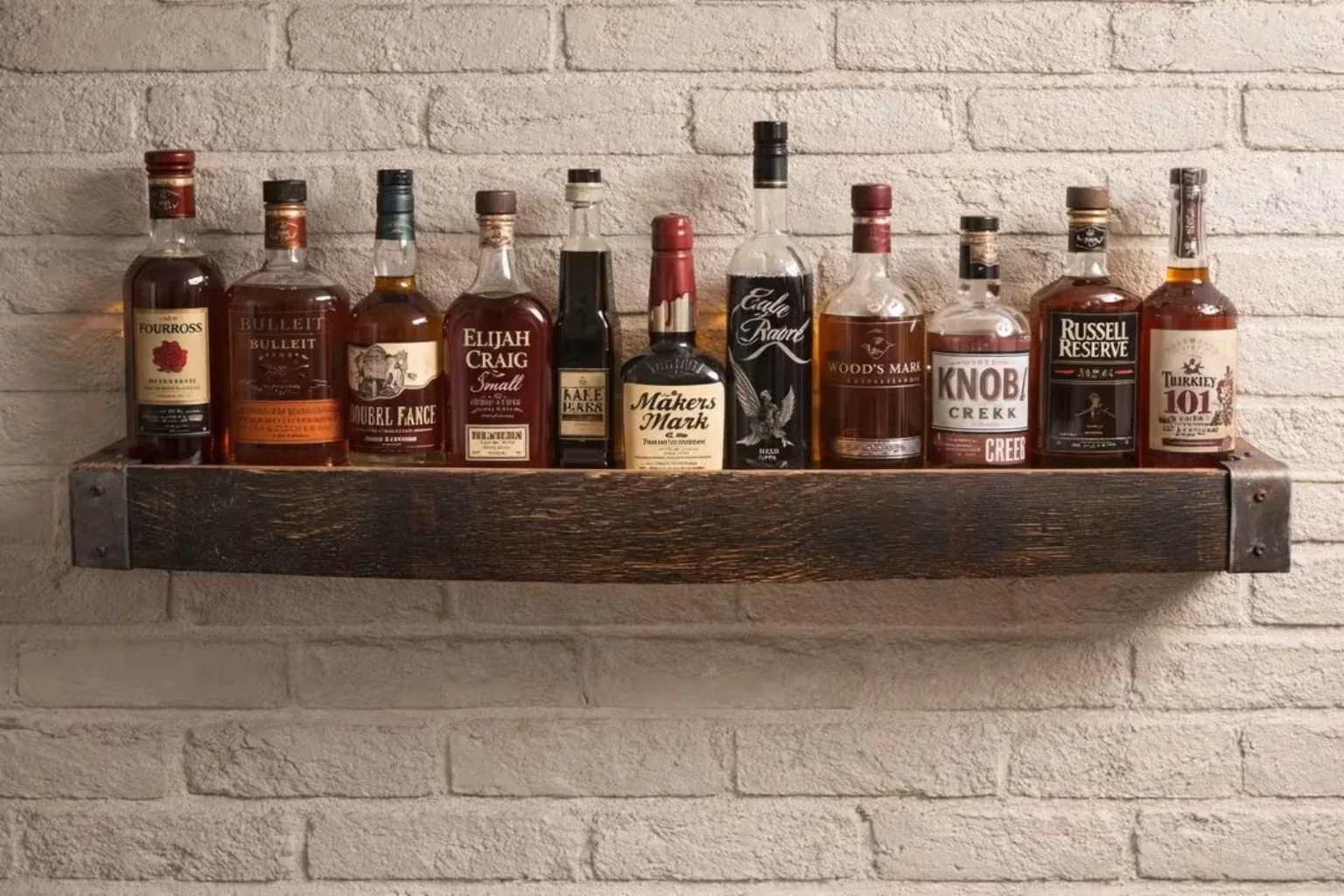 Bourbon barrel stave liquor bottle shelf
