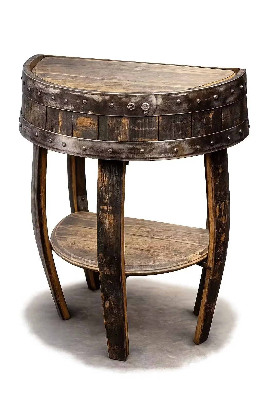 Handcrafted bourbon barrel side table