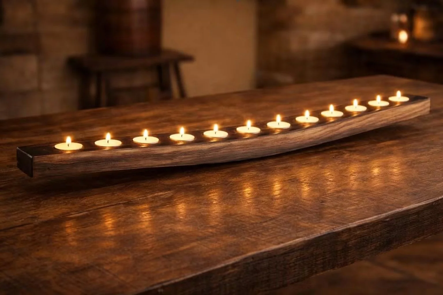 Bourbon barrel stave candle holder