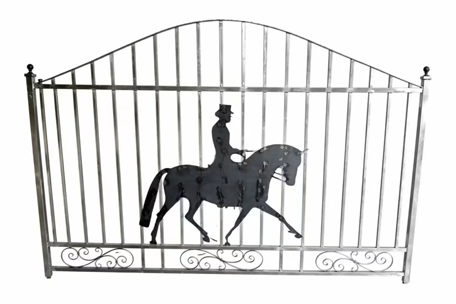 Ornamental horse and rider driveway gate